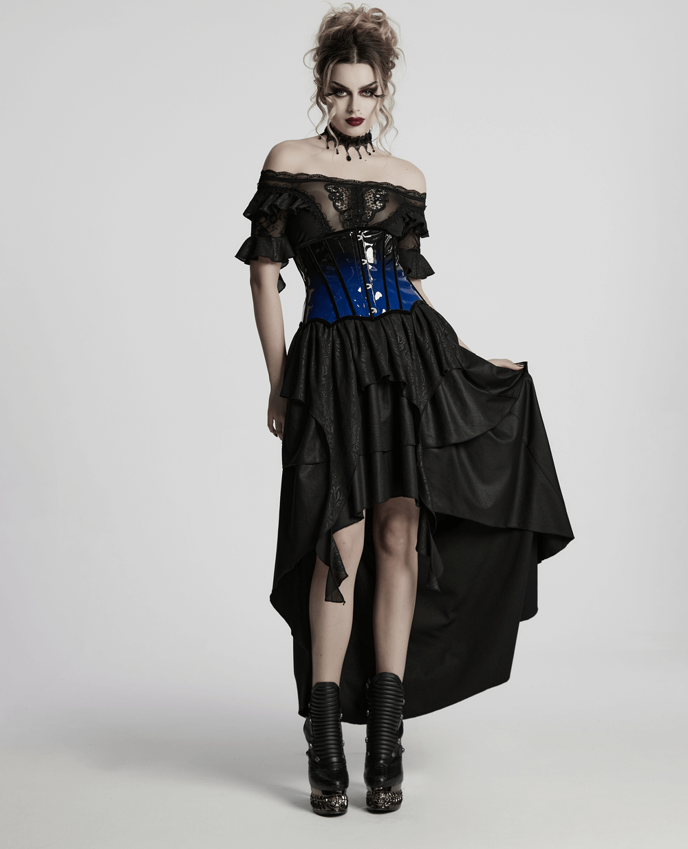 Elegant Gradient Patent Leather Goth Underbust Corset