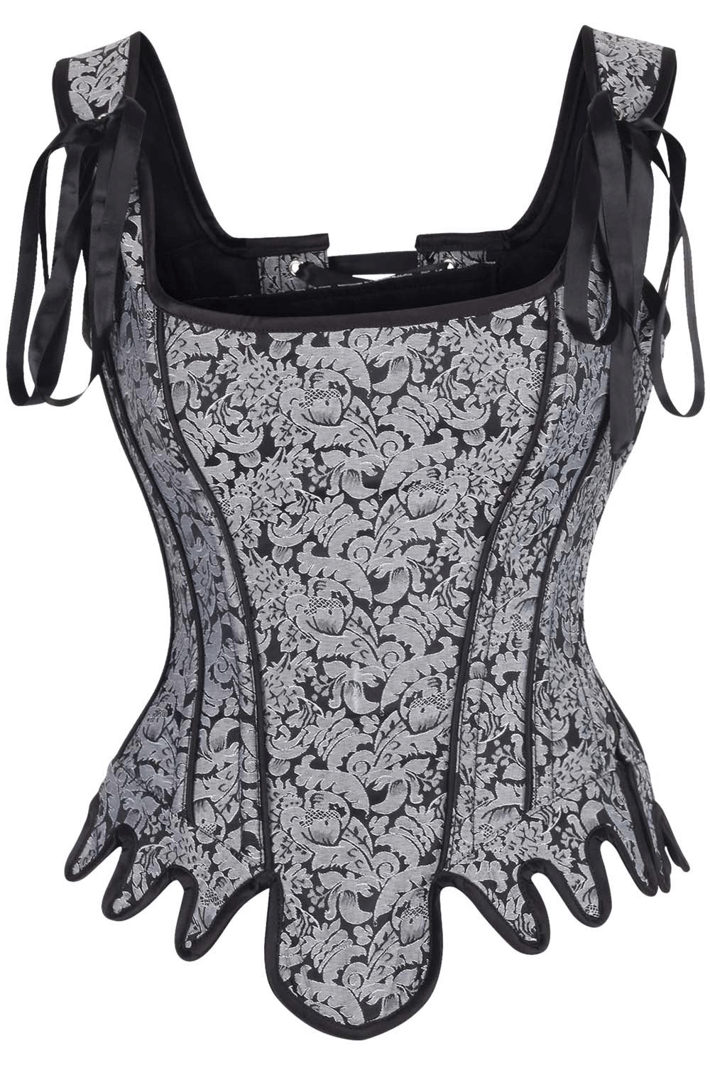 Elegant Gray Brocade Overbust Corset with Steel Boning