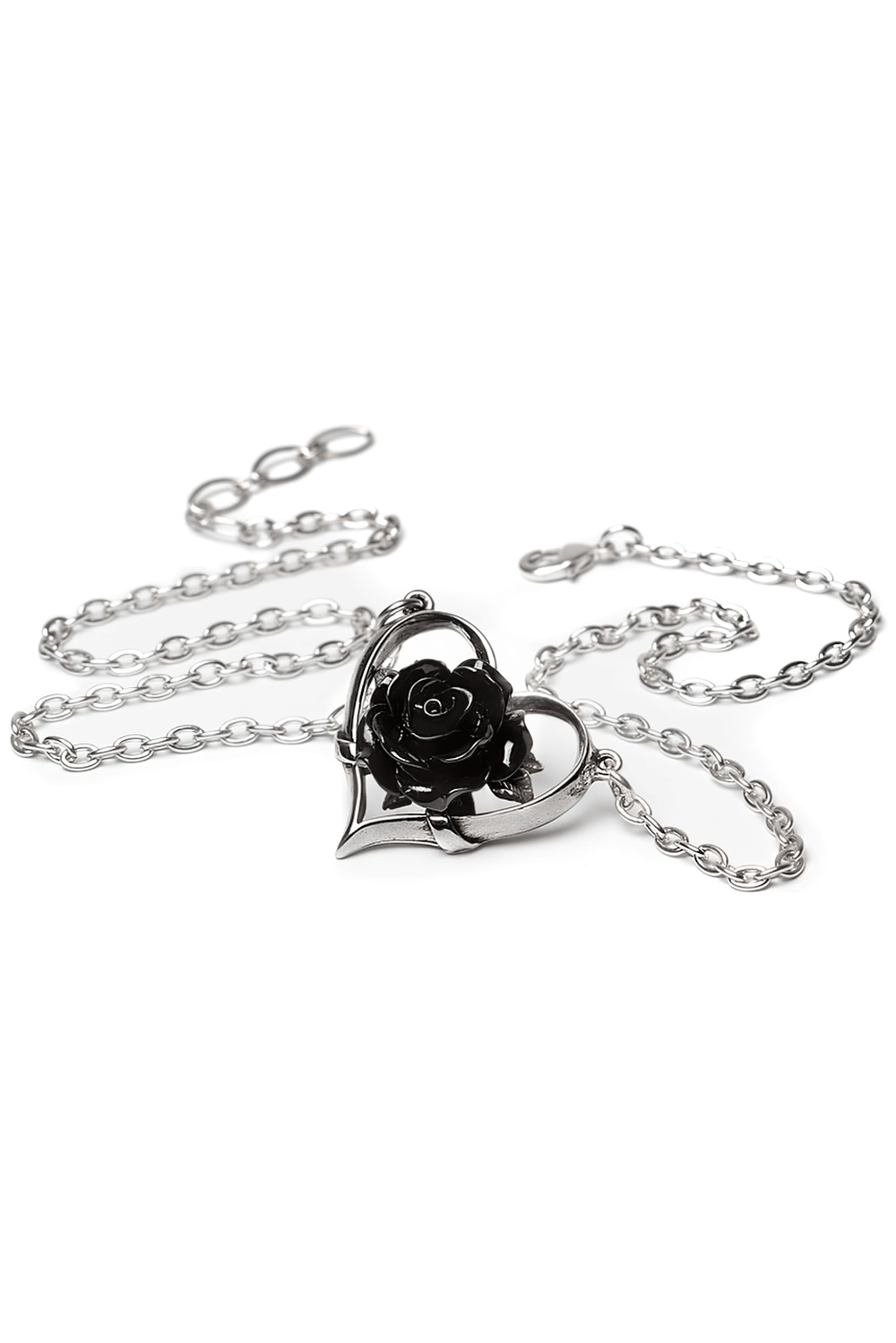 Elegant Heart of Blackness Pendant with Black Rose