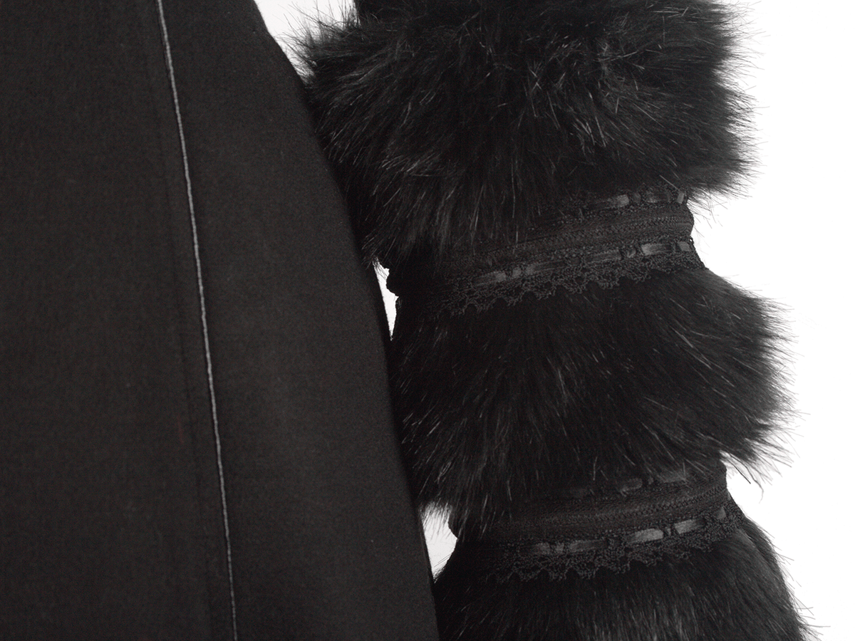 US SALE of Elegant Hooded Coat with Lace-Up Back and Fur Cuffs
