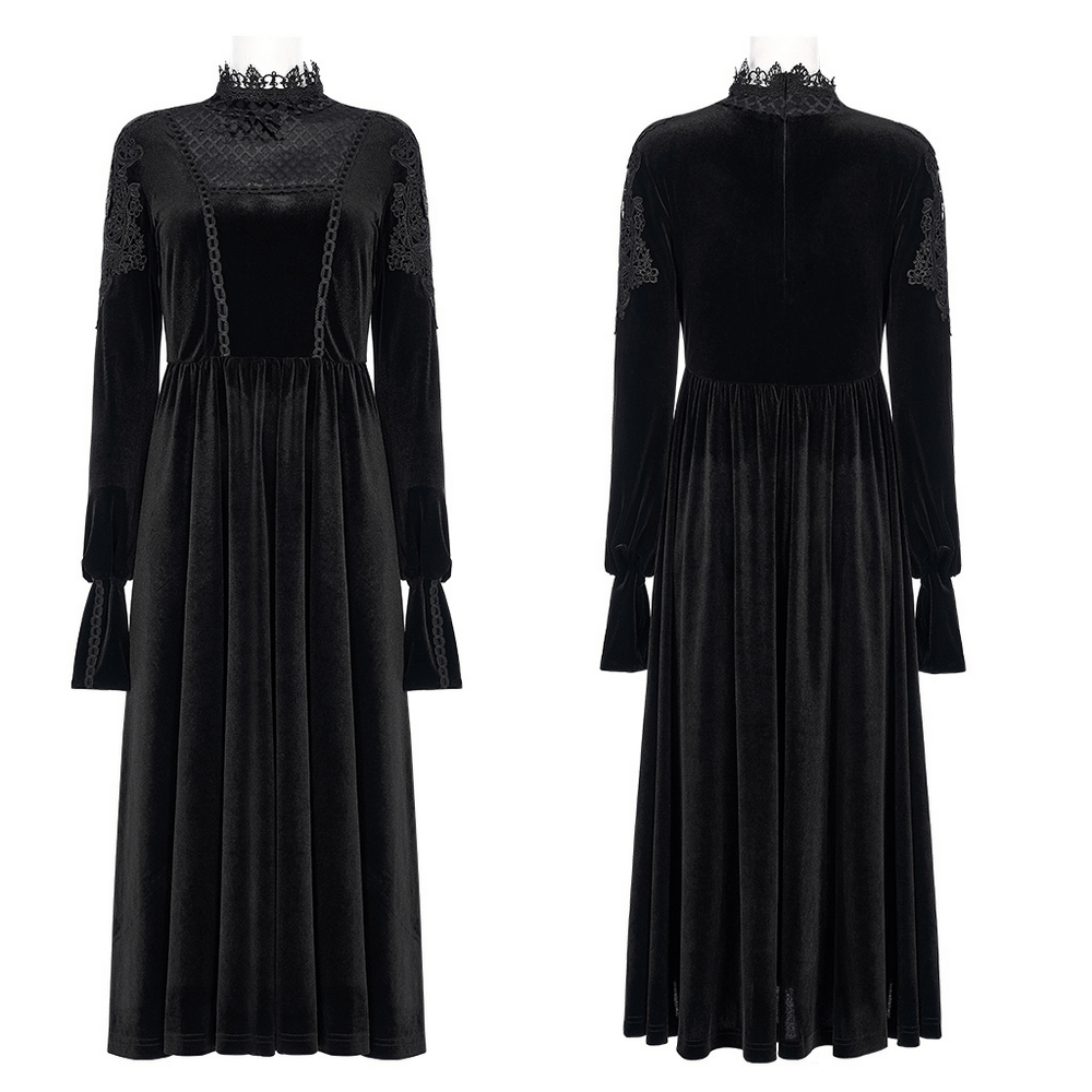 Elegant Lace-Collar Velvet Gothic Dress With Zipper in the Back