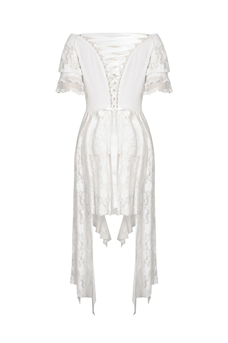 UK SALE of Elegant Lace Off-Shoulder Dress with Asymmetrical Hem