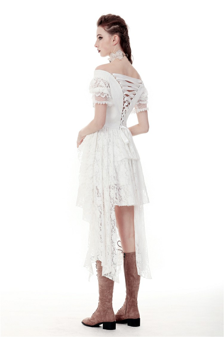 UK SALE of Elegant Lace Off-Shoulder Dress with Asymmetrical Hem