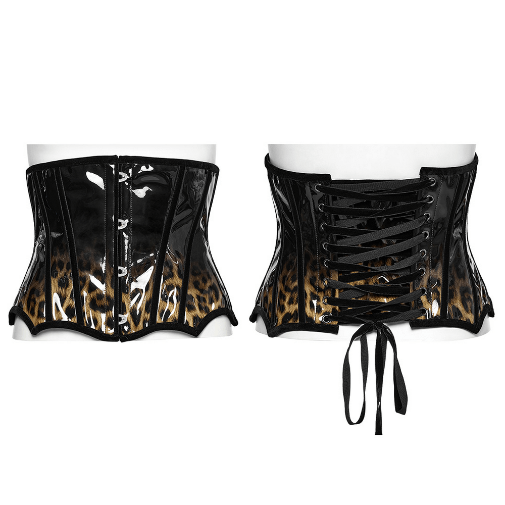 Elegant Patent Leather Leopard Print Waist Cincher Corset
