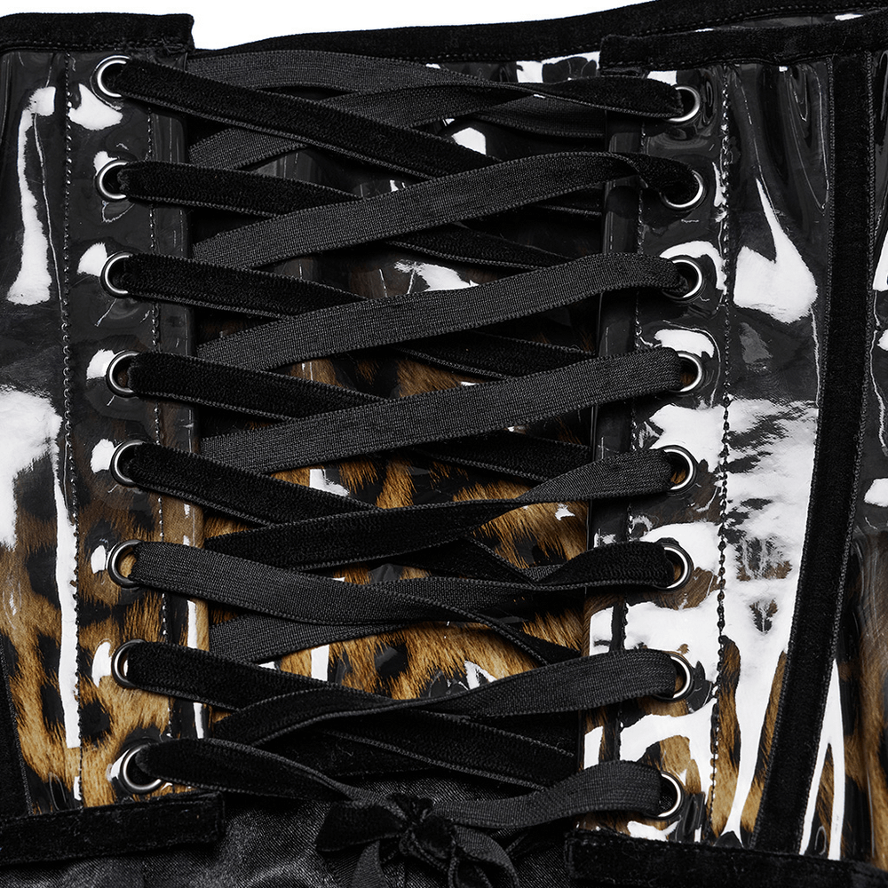 Elegant Patent Leather Leopard Print Waist Cincher Corset