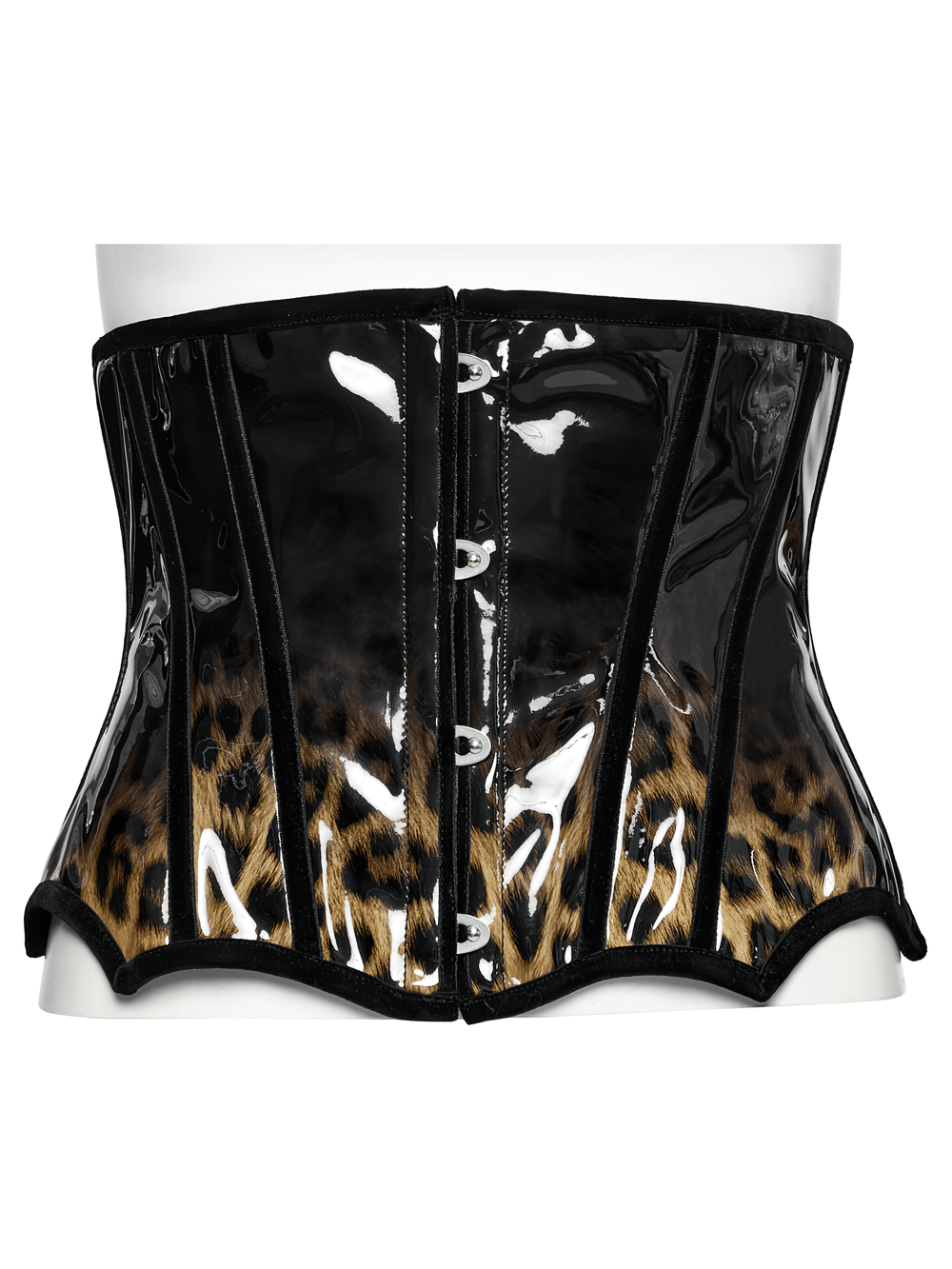 Elegant Patent Leather Leopard Print Waist Cincher Corset