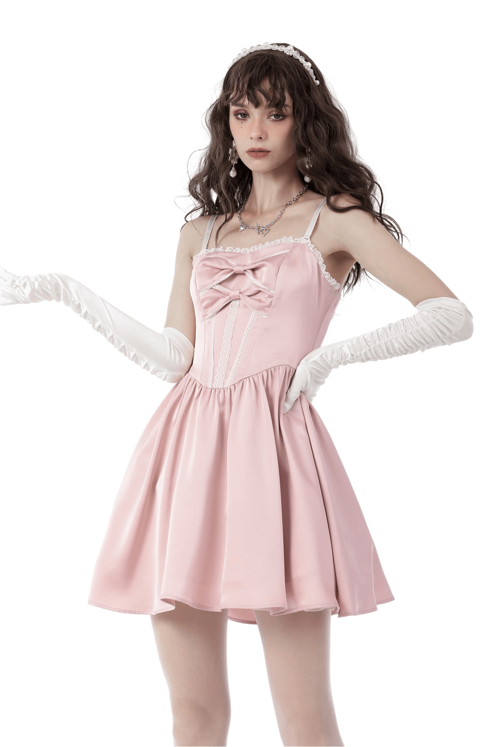 Elegant Pink Satin Bow Dress for Evening Events