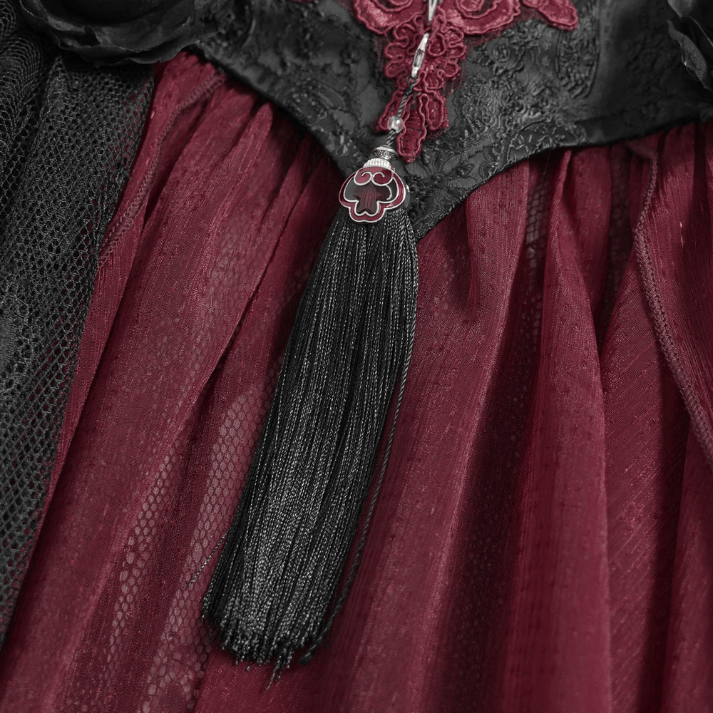 Elegant Red-Black Gothic Lace Corset Belt with Overskirt