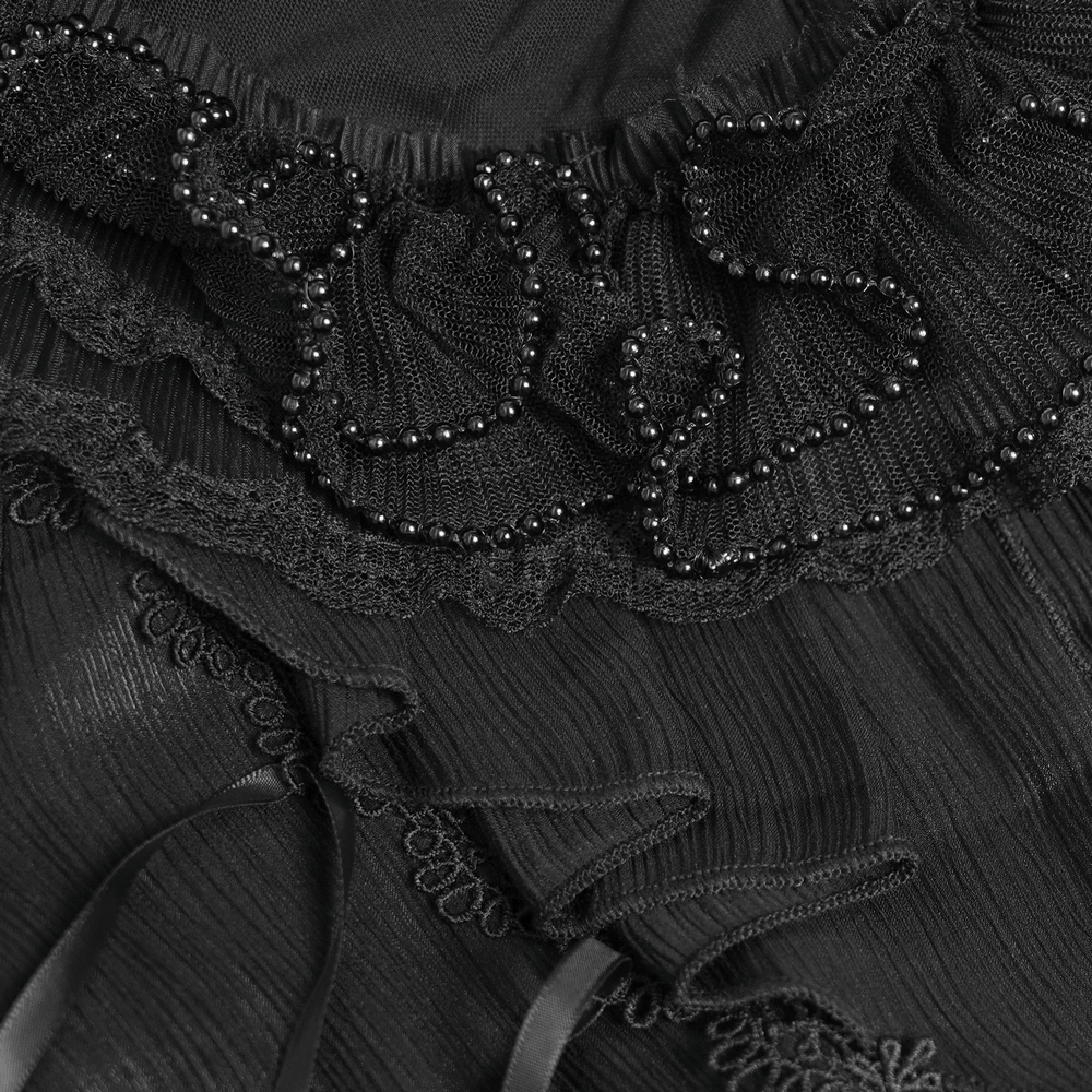 Elegant Ruffle Blouse with Sheer Yoke and Lace-Up Sides