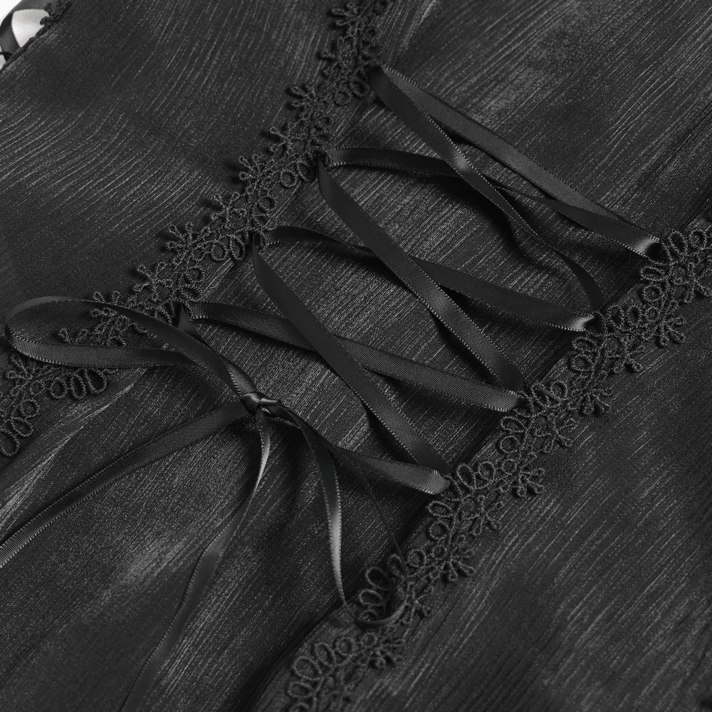 Elegant Ruffle Blouse with Sheer Yoke and Lace-Up Sides