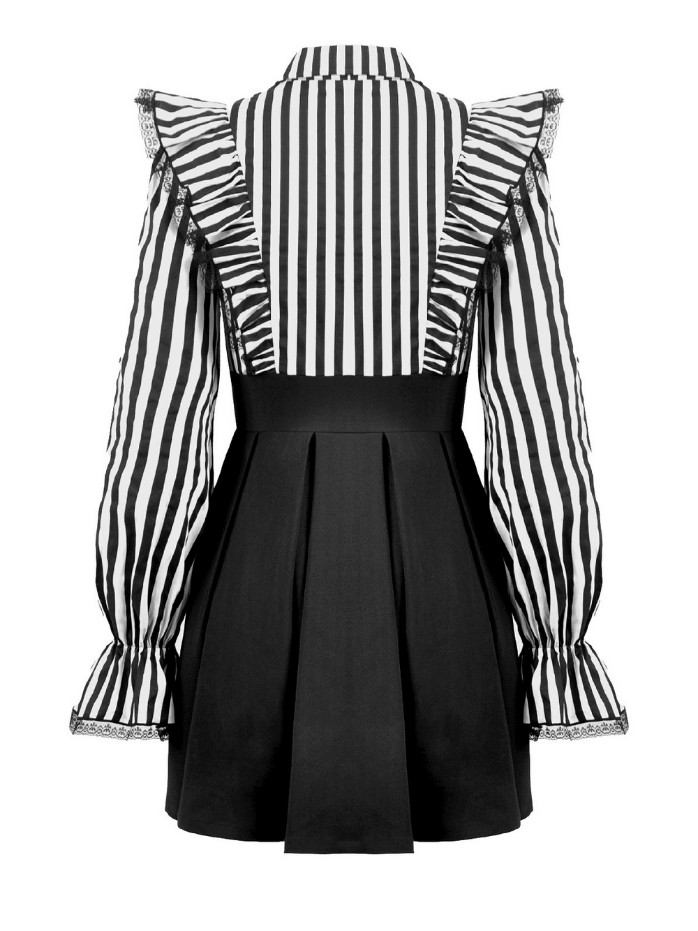 Elegant Striped Dress with Ruffle Sleeves and Moon Detail