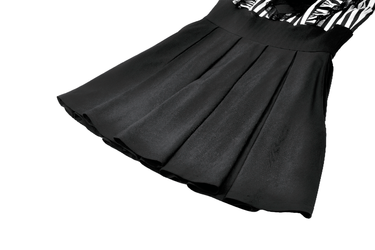 Elegant Striped Dress with Ruffle Sleeves and Moon Detail