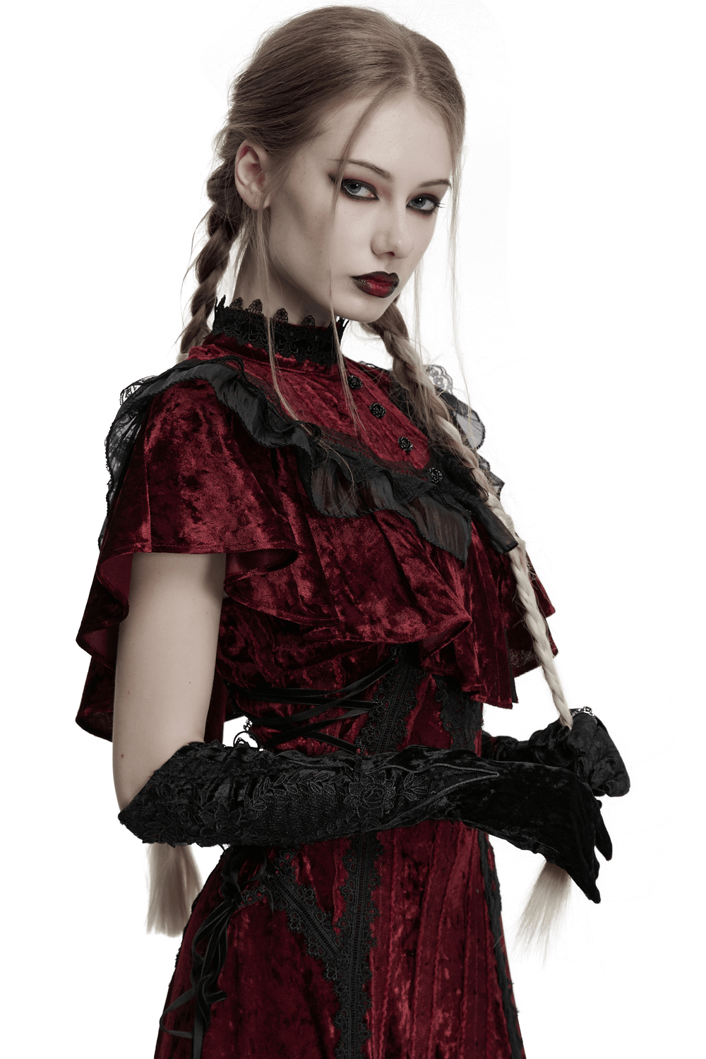 Elegant Velvet Embroidered Arm Gloves for Women