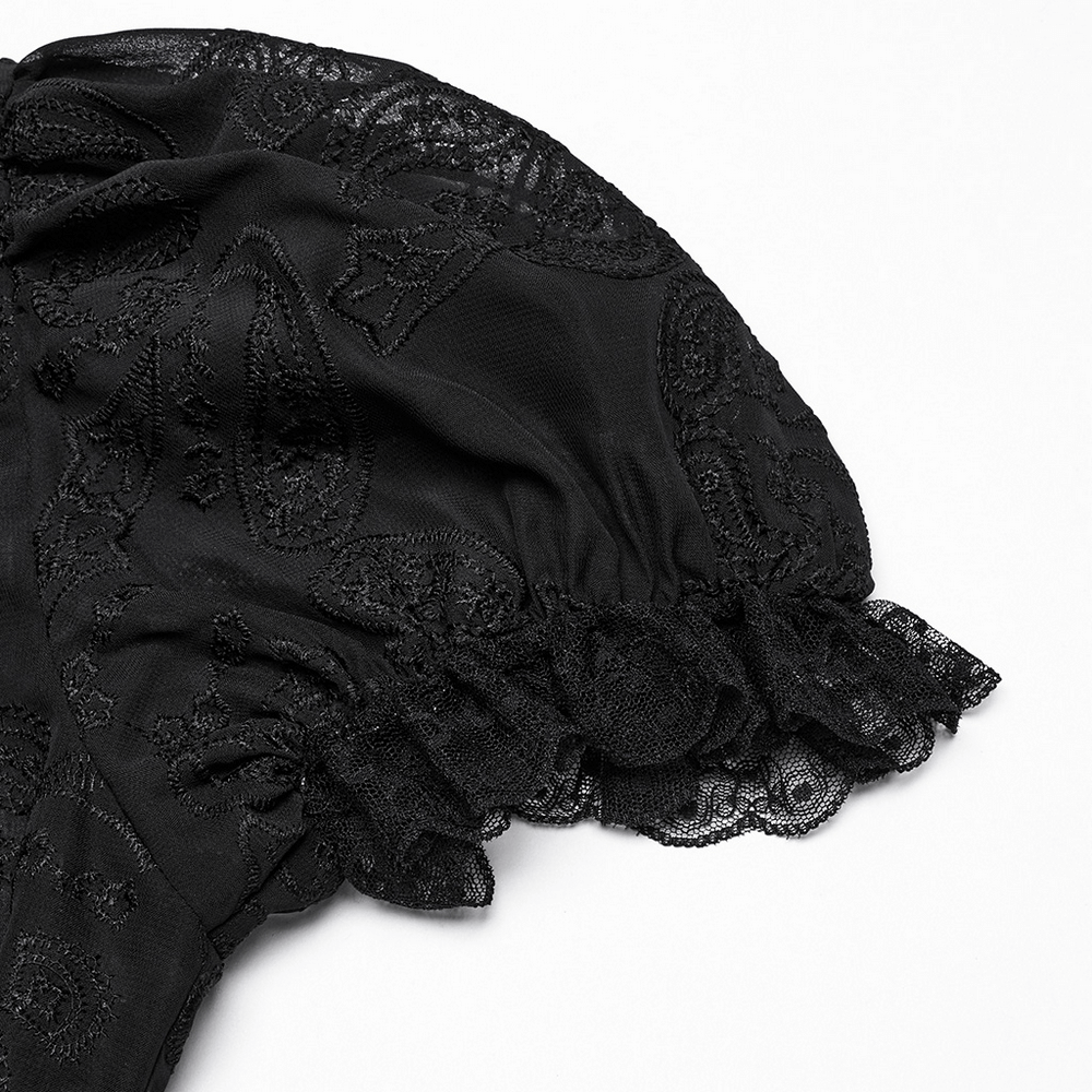 Elegant Victorian Black Lace Chiffon Corset Blouse