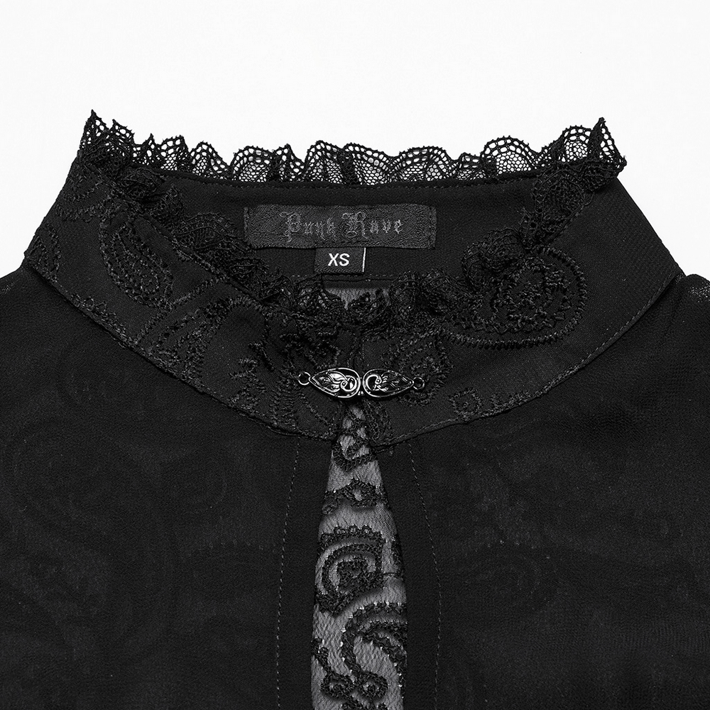 Elegant Victorian Black Lace Chiffon Corset Blouse