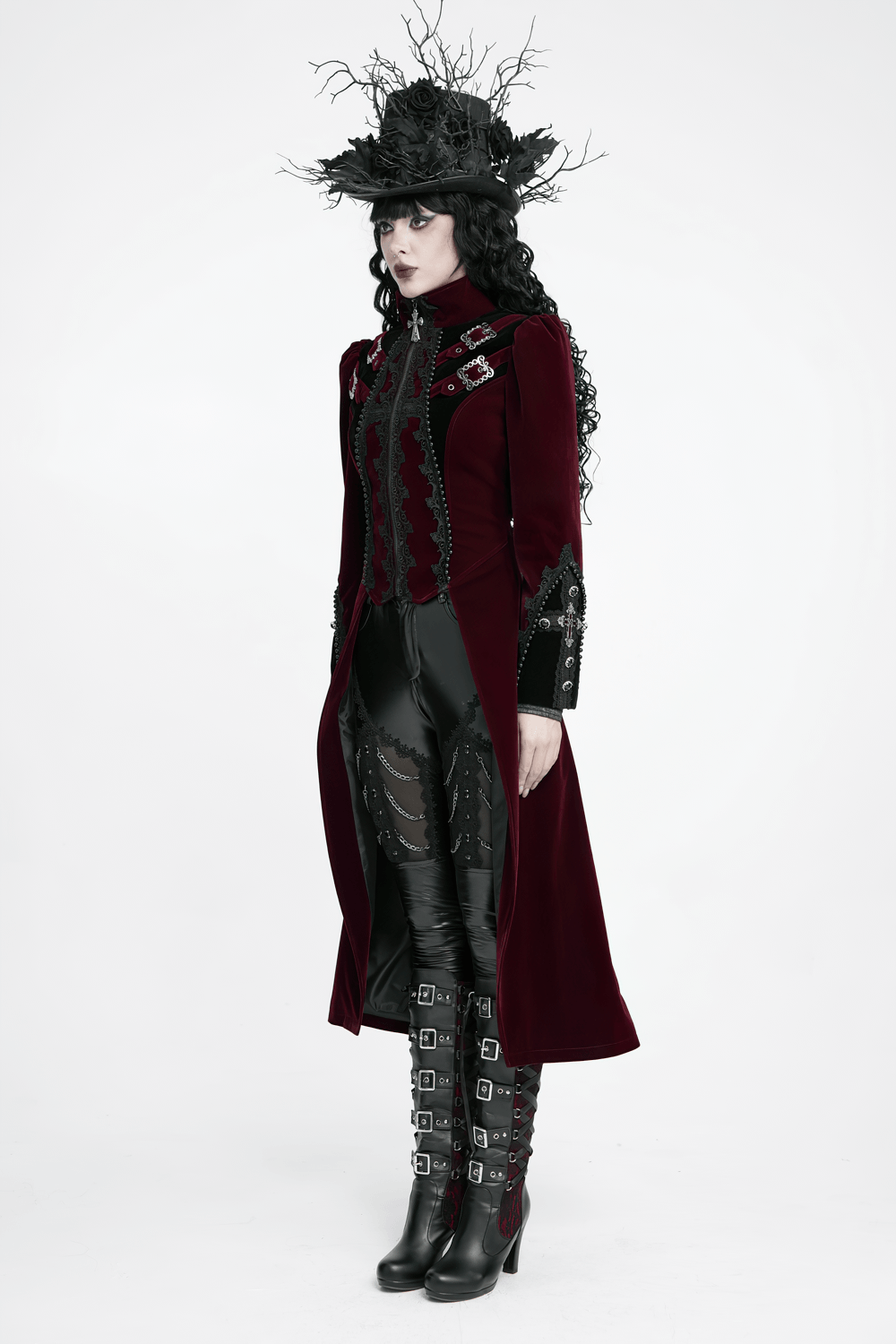 Elegant Victorian Burgundy Velvet Tailcoat with Lace