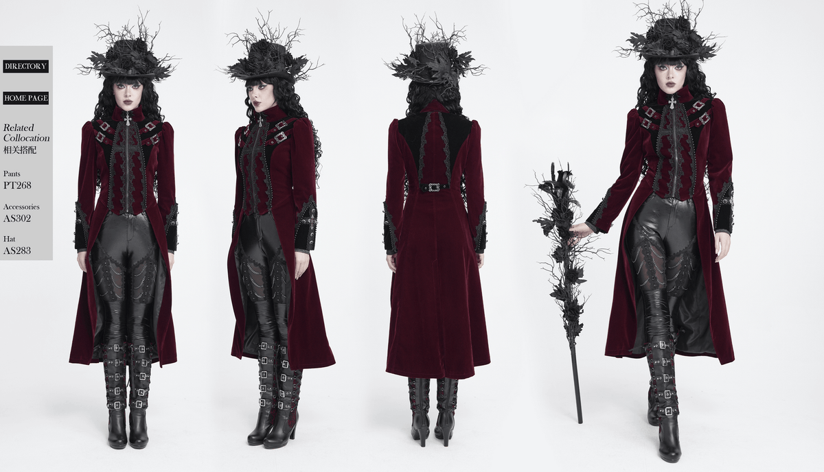 Elegant Victorian Burgundy Velvet Tailcoat with Lace