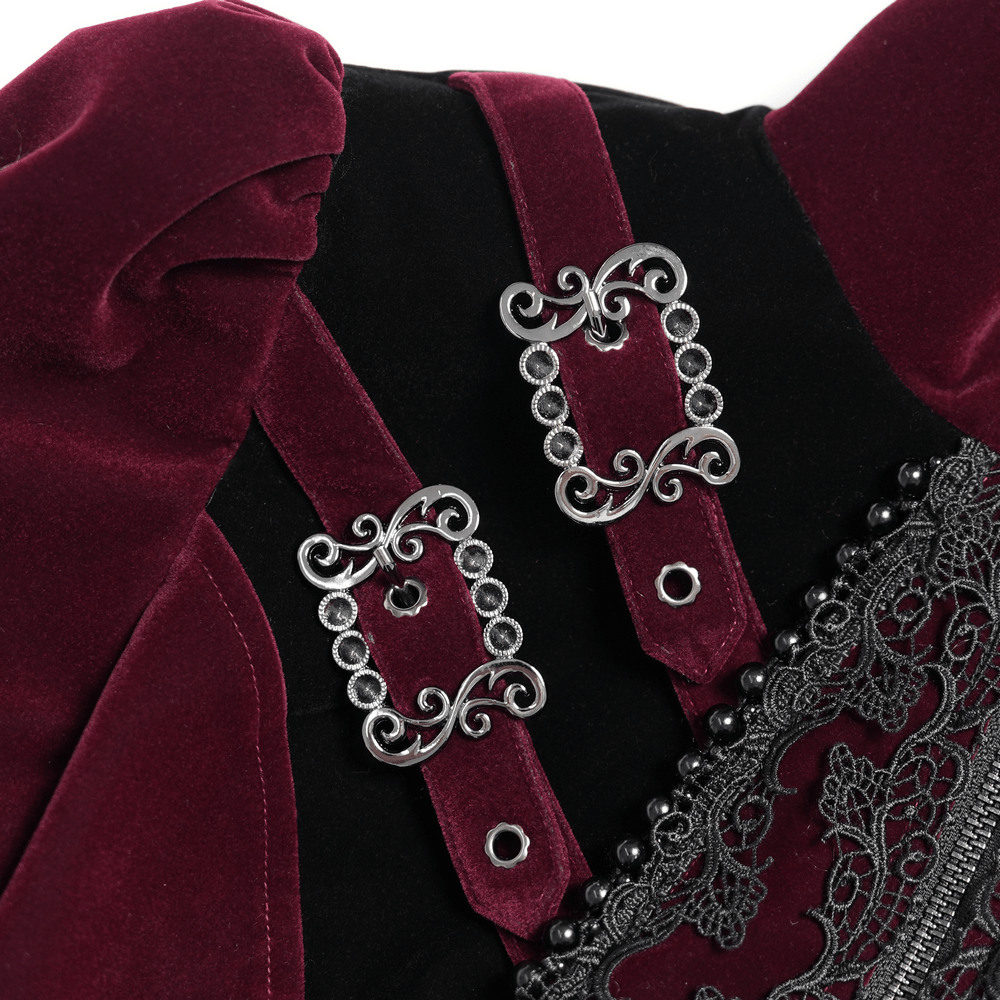Elegant Victorian Burgundy Velvet Tailcoat with Lace