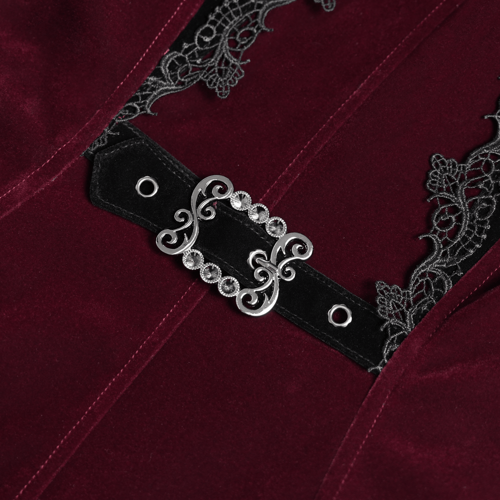 Elegant Victorian Burgundy Velvet Tailcoat with Lace