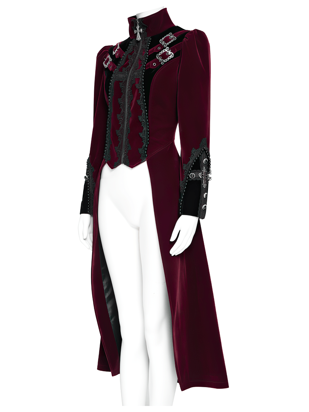 Elegant Victorian Burgundy Velvet Tailcoat with Lace