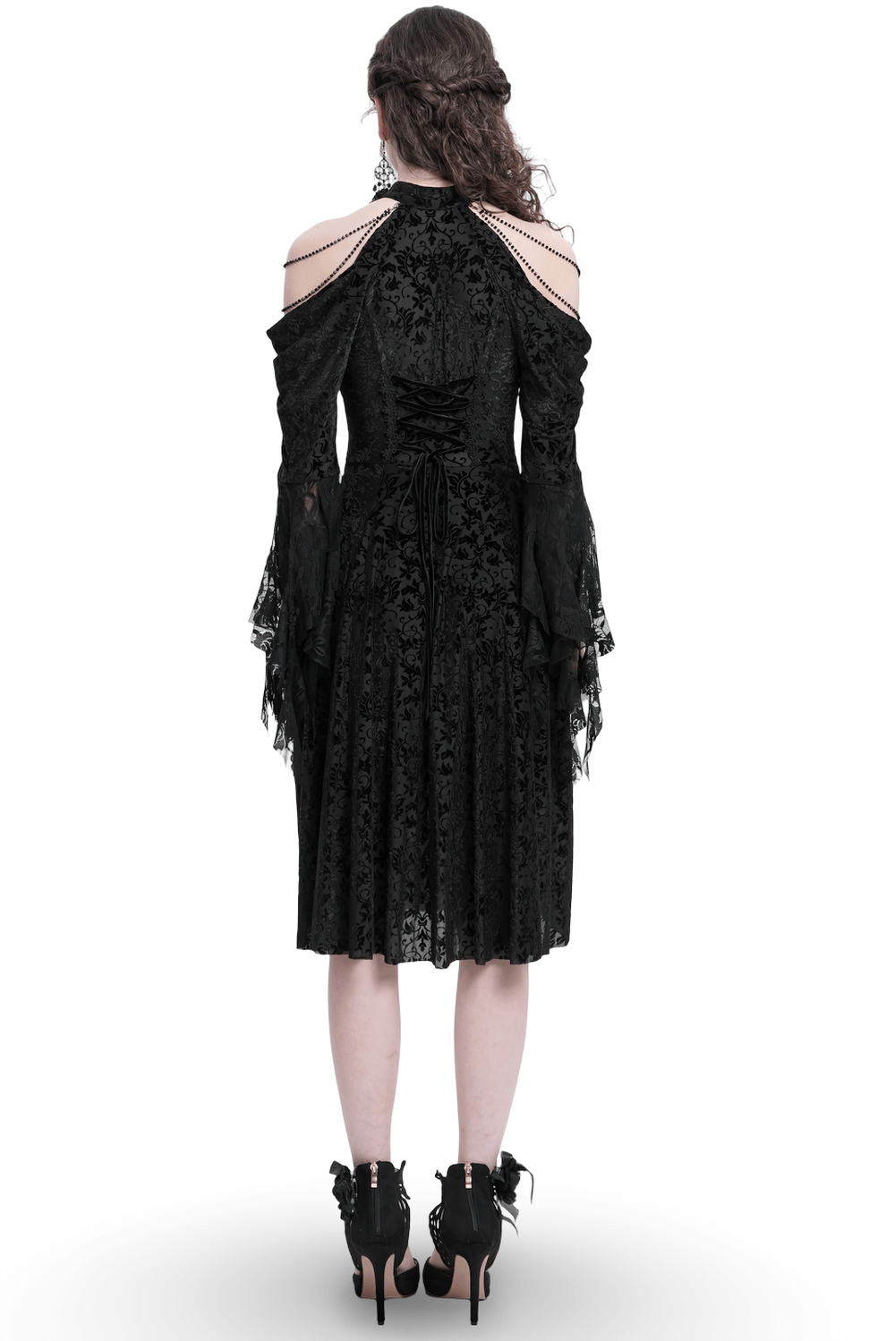 Elegant Victorian Lace Gothic Dress with Ruffle Details
