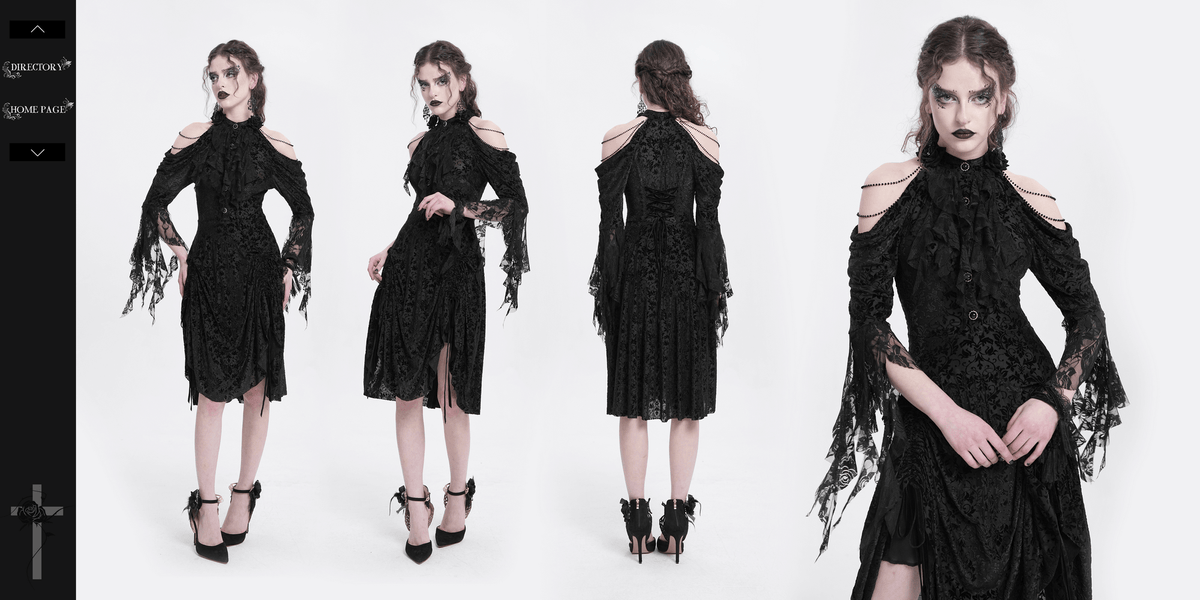 Elegant Victorian Lace Gothic Dress with Ruffle Details