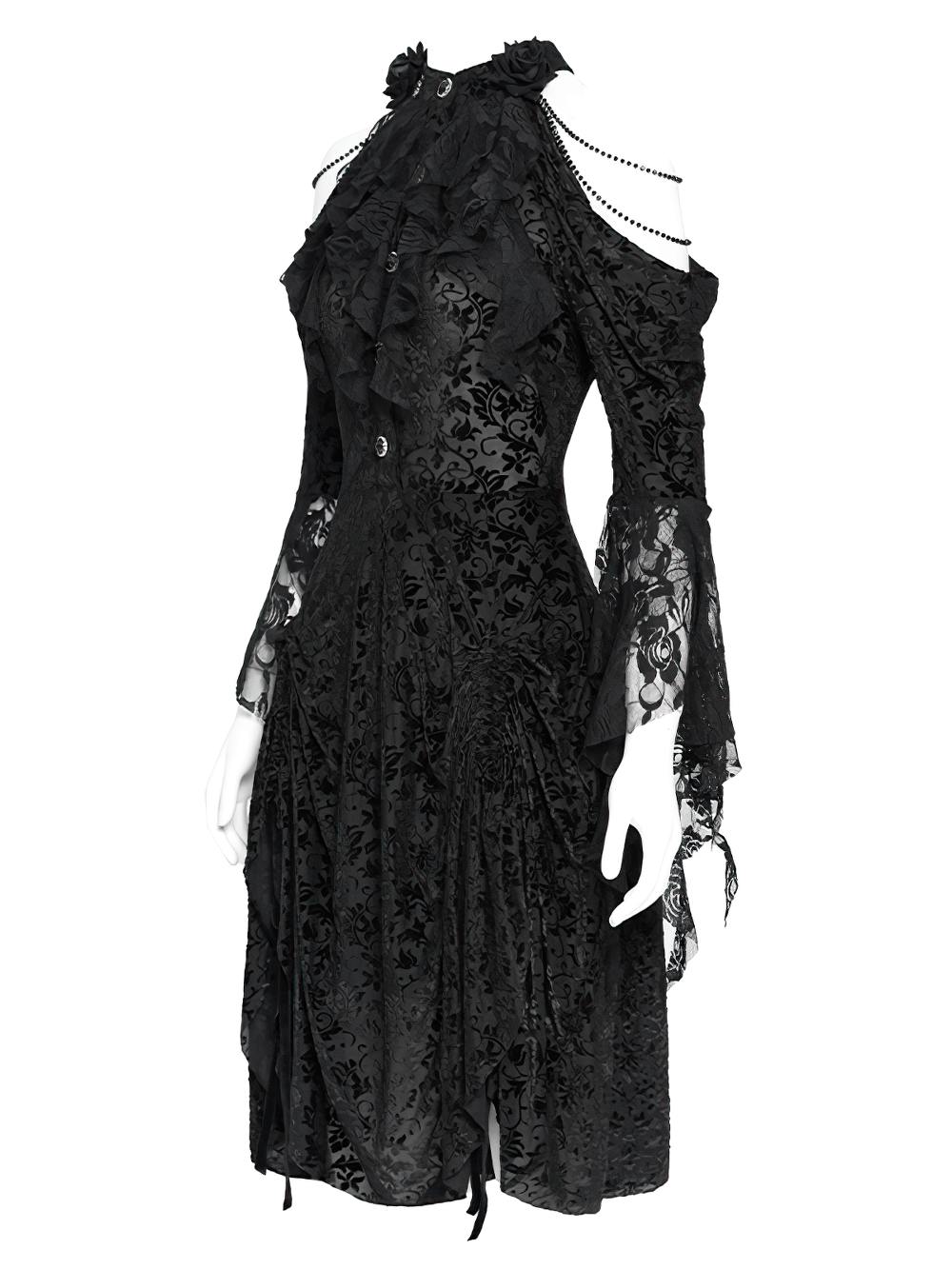 Elegant Victorian Lace Gothic Dress with Ruffle Details