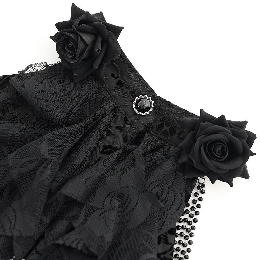 Elegant Victorian Lace Gothic Dress with Ruffle Details