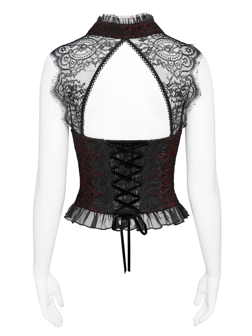 Elegant Victorian Lace Halter Corset Top with Ruffled Hem