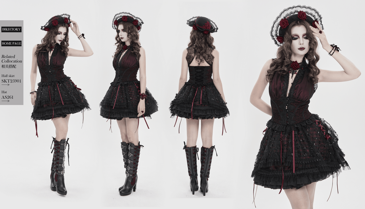 Elegant Victorian Lace Halter Corset Top with Ruffled Hem
