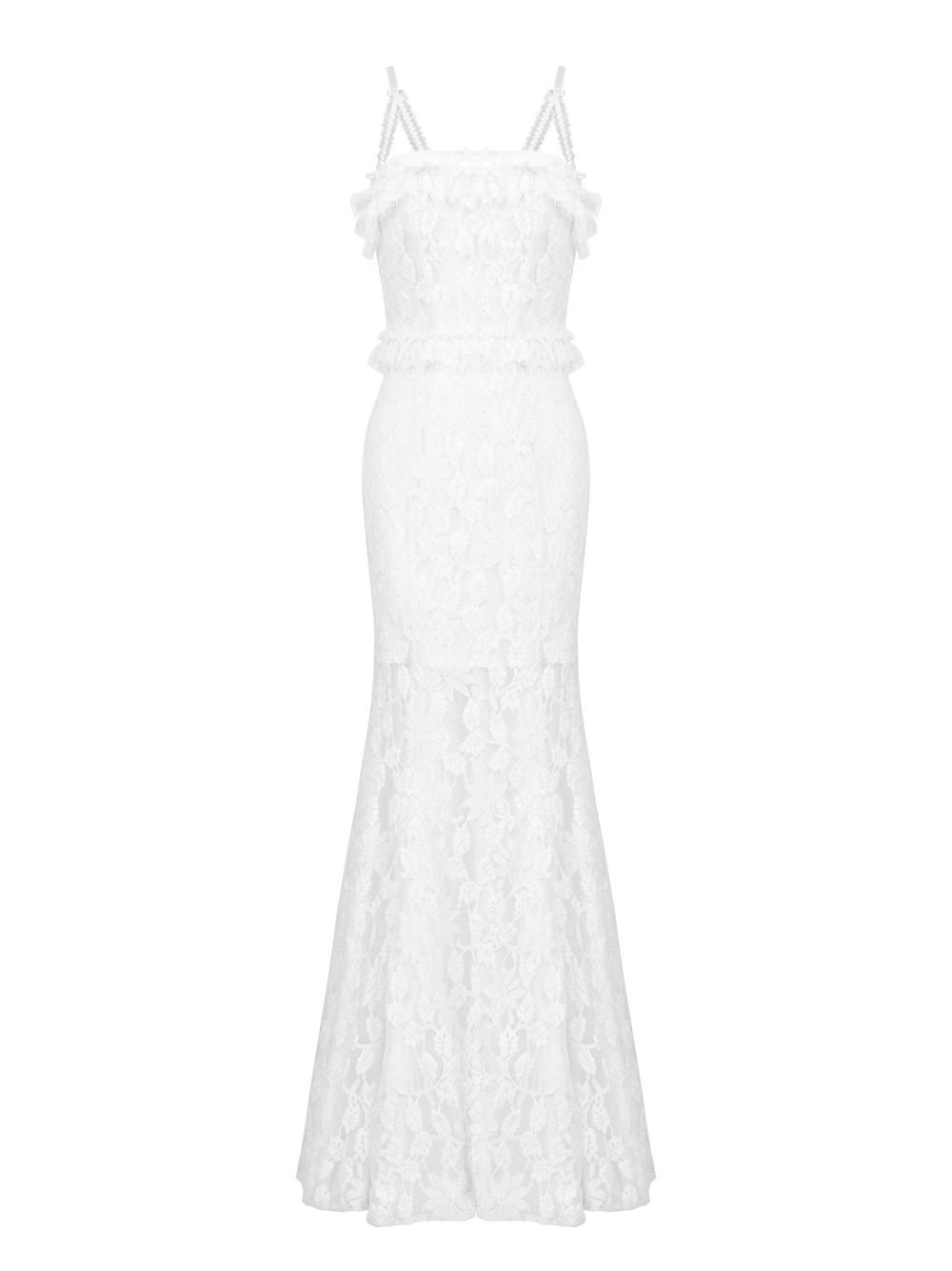 Elegant White Lace Mermaid Dress with Spaghetti Straps