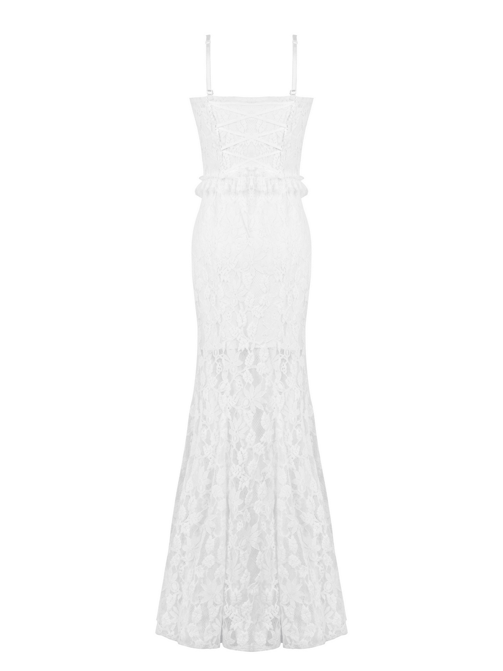 Elegant White Lace Mermaid Dress with Spaghetti Straps