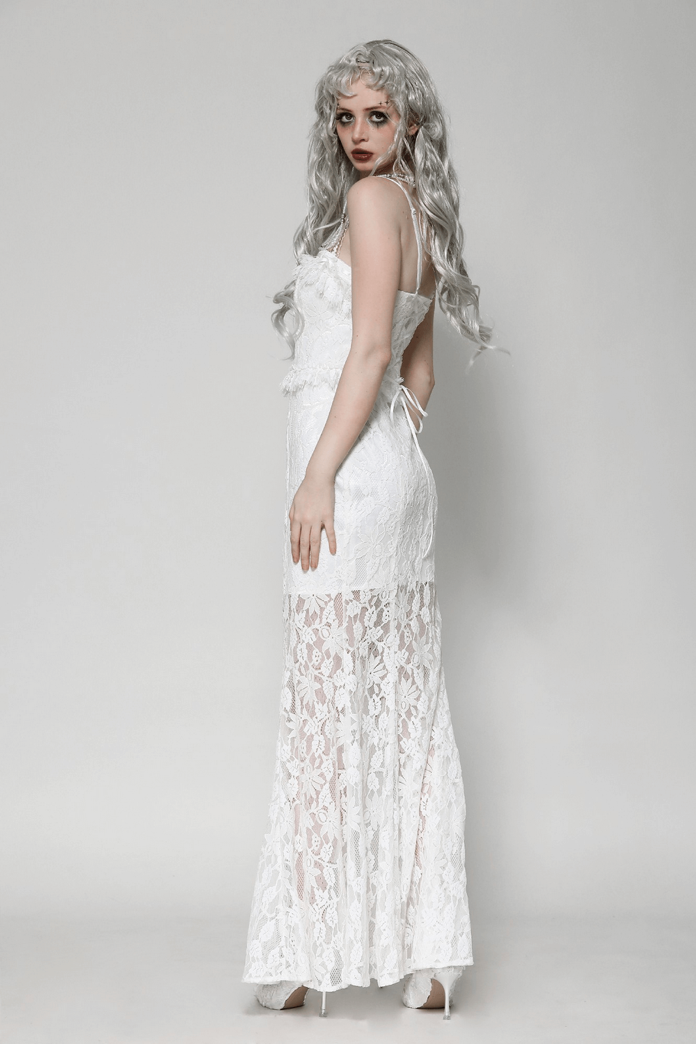 Elegant White Lace Mermaid Dress with Spaghetti Straps