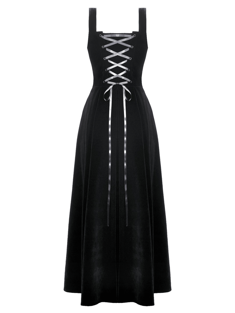 Enchanting Black Long Dress with Lace-Up Back