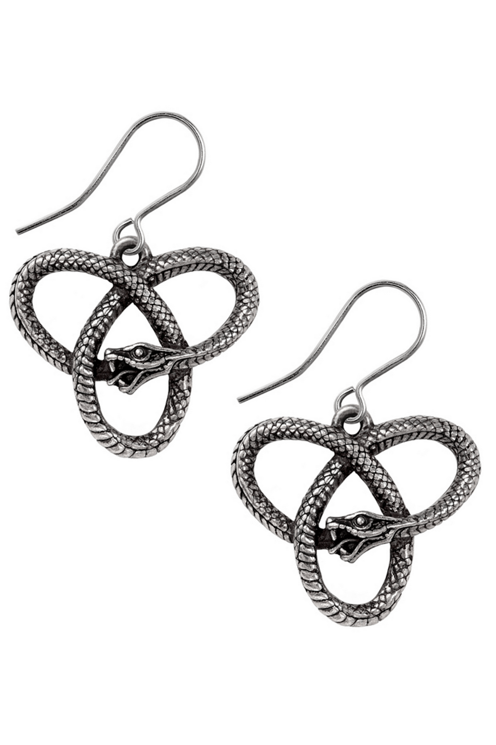 Eve's Triquetra Dropper Earrings with Celtic Snake Design