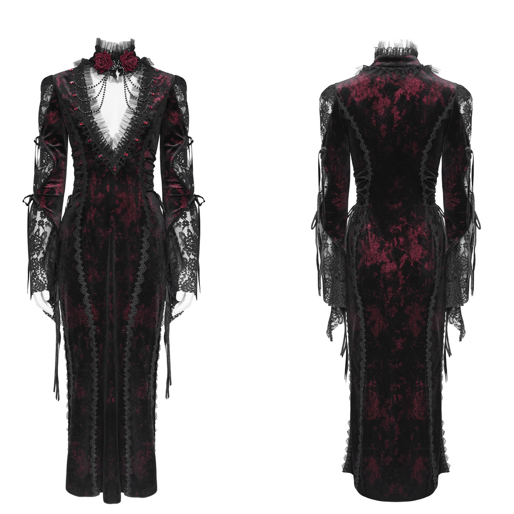 Exquisite Lace Maxi Dress with Corset Lacing and Side Slit