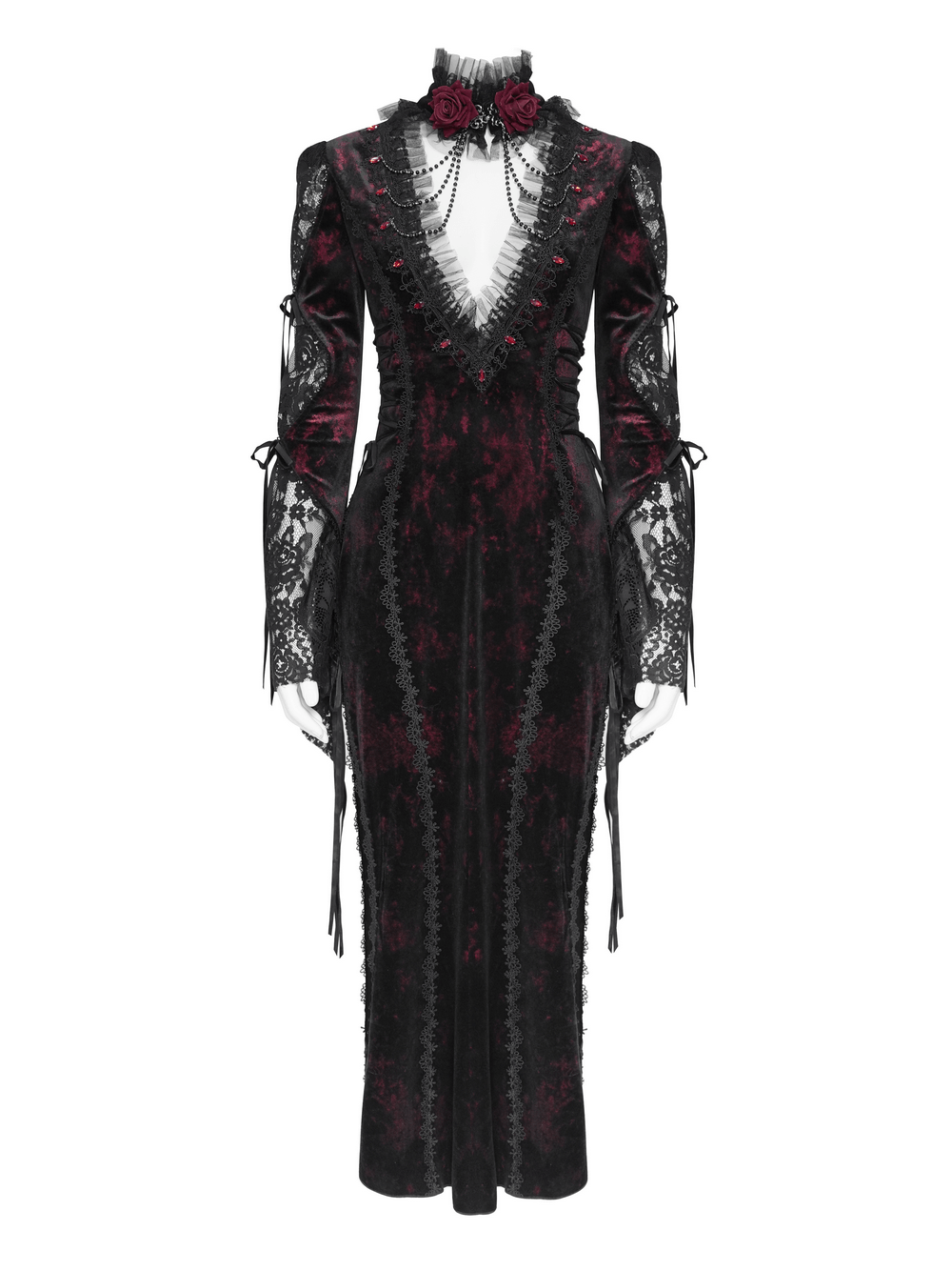 Exquisite Lace Maxi Dress with Corset Lacing and Side Slit