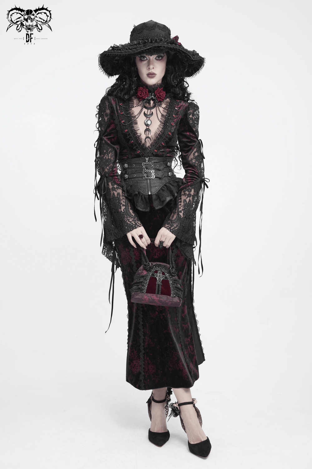 Exquisite Lace Maxi Dress with Corset Lacing and Side Slit
