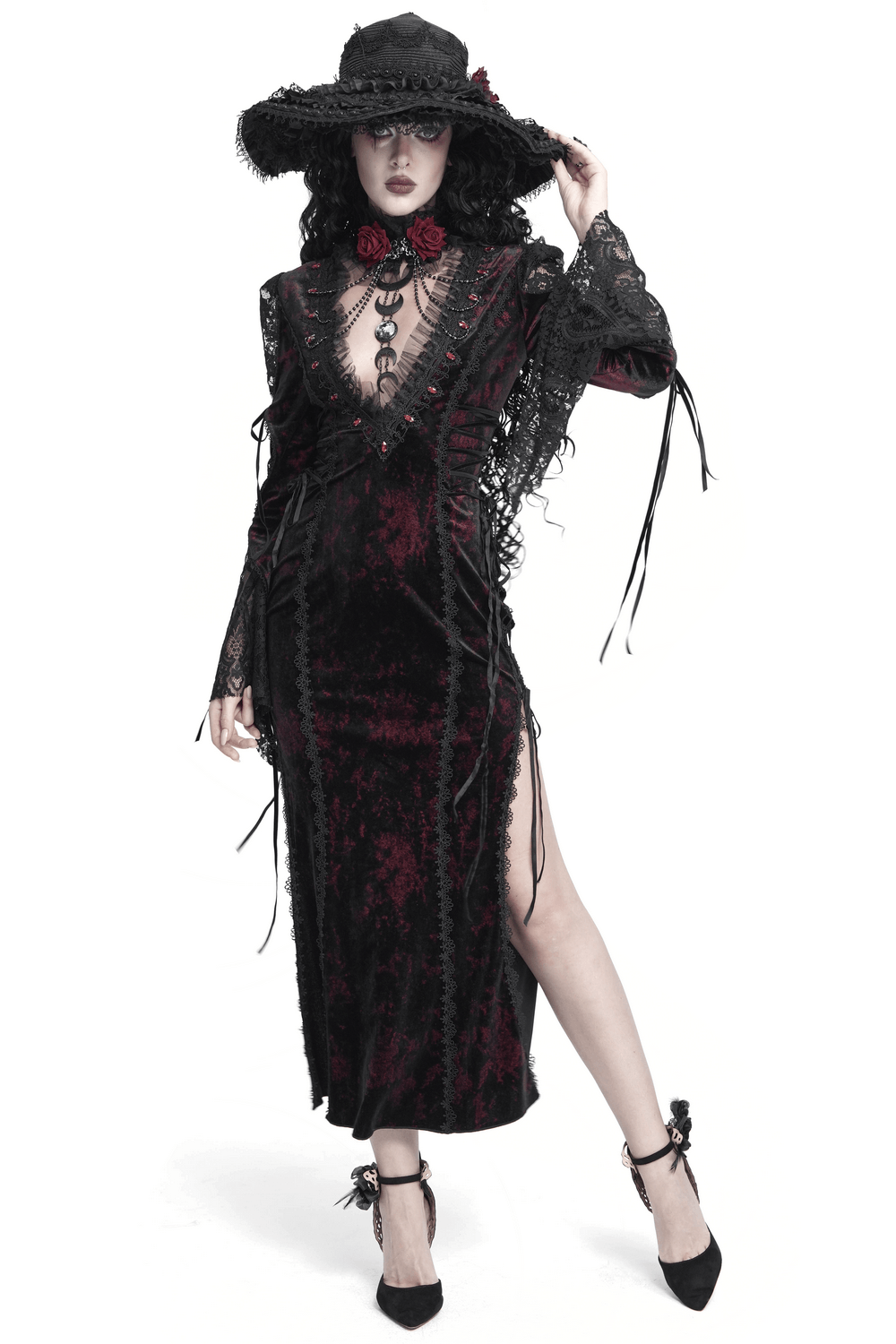 Exquisite Lace Maxi Dress with Corset Lacing and Side Slit