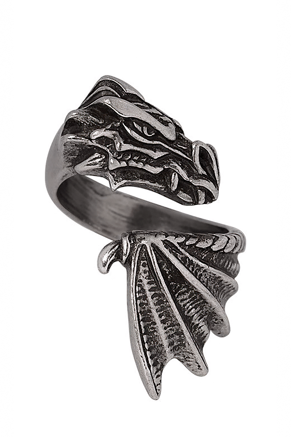 Fantasy-Inspired The Awakening Dragon Ring of Pewter Design