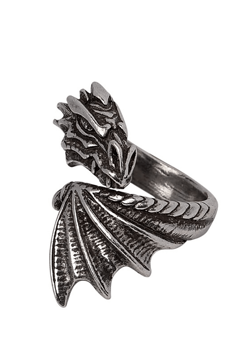Fantasy-Inspired The Awakening Dragon Ring of Pewter Design