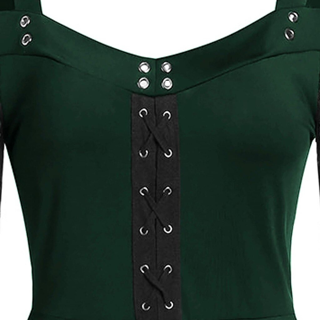 Gothic Women's Lace Patchwork Dresses With Flare Sleeve