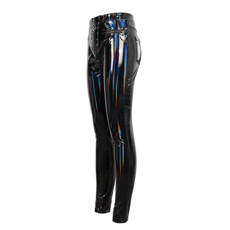 US SALE of Fashion Slim Pu Leather Pants For Women / Zipper Wetlook Pants