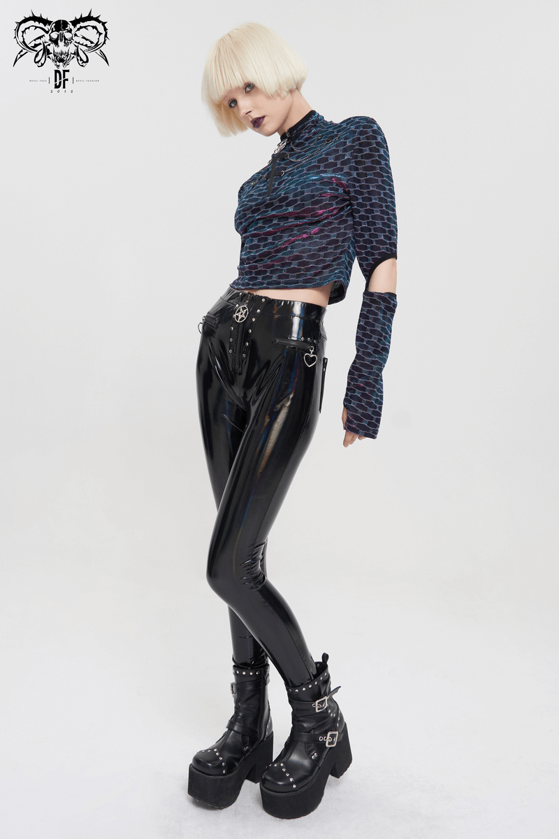 US SALE of Fashion Slim Pu Leather Pants For Women / Zipper Wetlook Pants