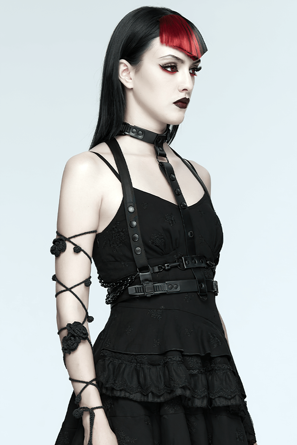 Faux Leather Cyberpunk Skeleton Harness with Chains