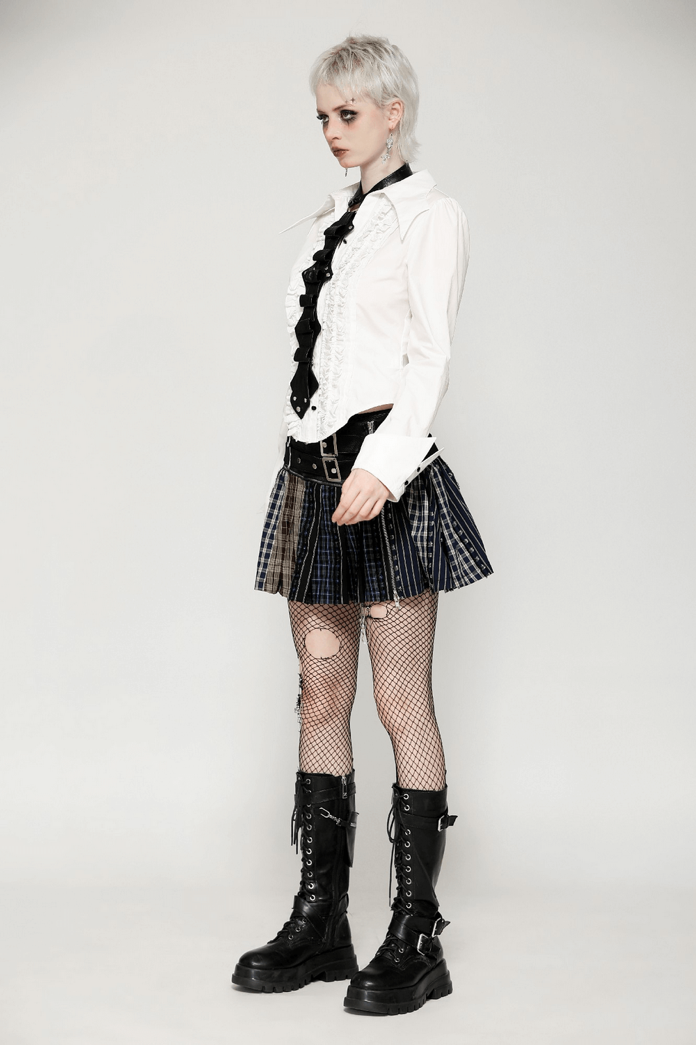 Faux Leather Gothic Neck Harness with Rivet Detail