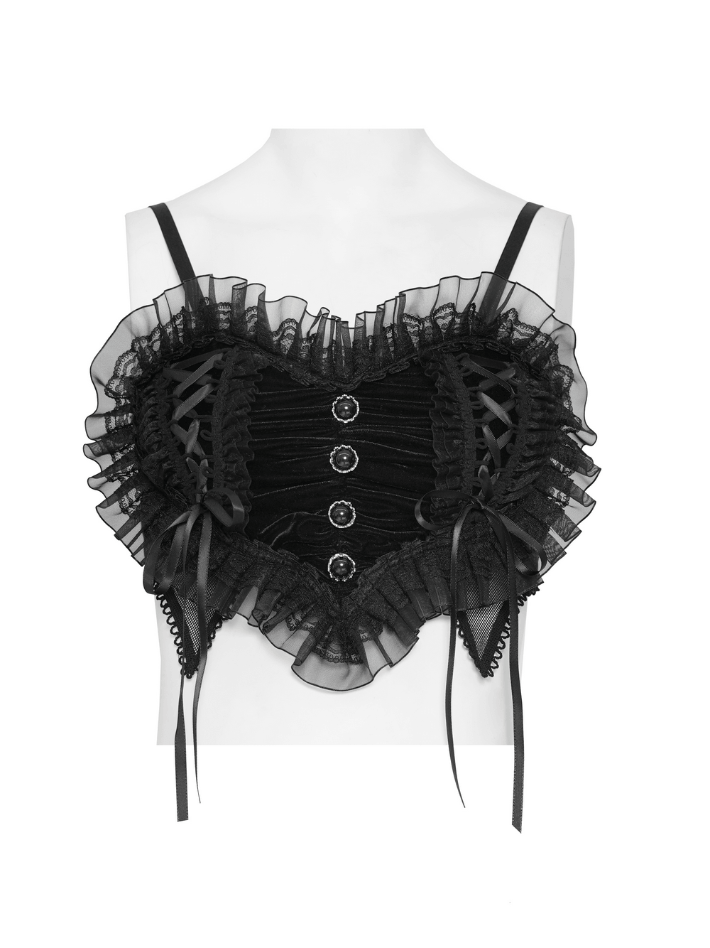 Female Black Lace Crop Top with Ruffle Trim Detail