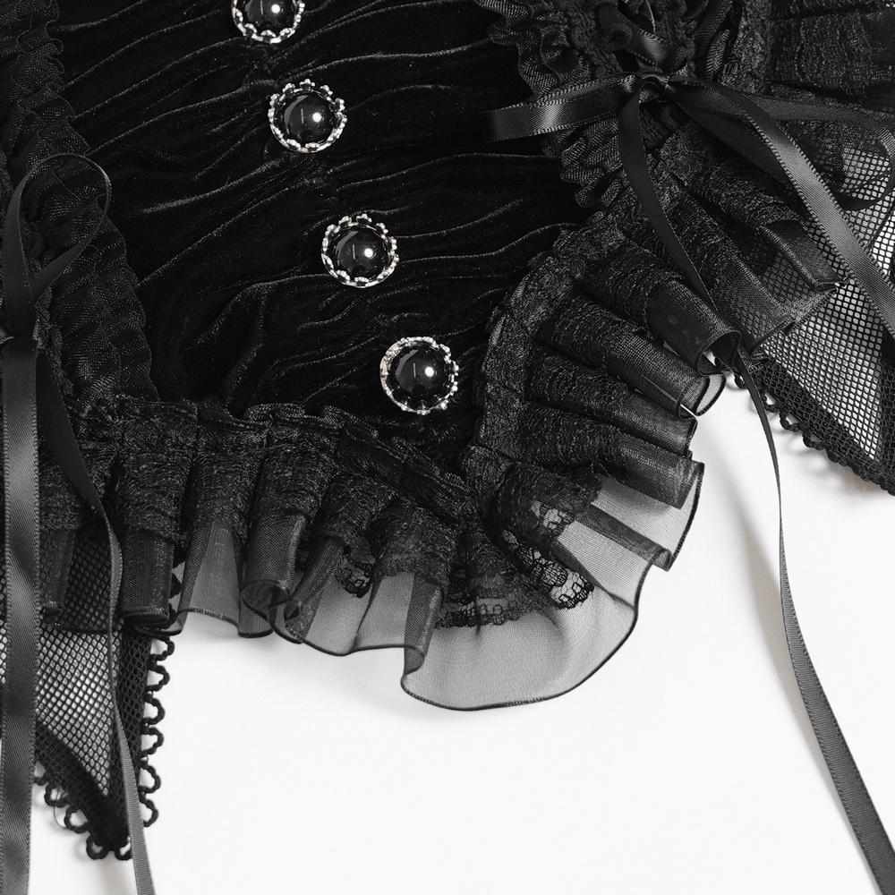 Female Black Lace Crop Top with Ruffle Trim Detail