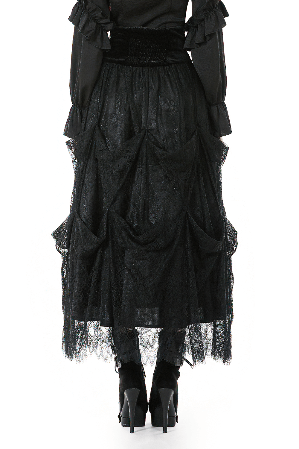 Female Black Lace Layered High Waist Long Skirt