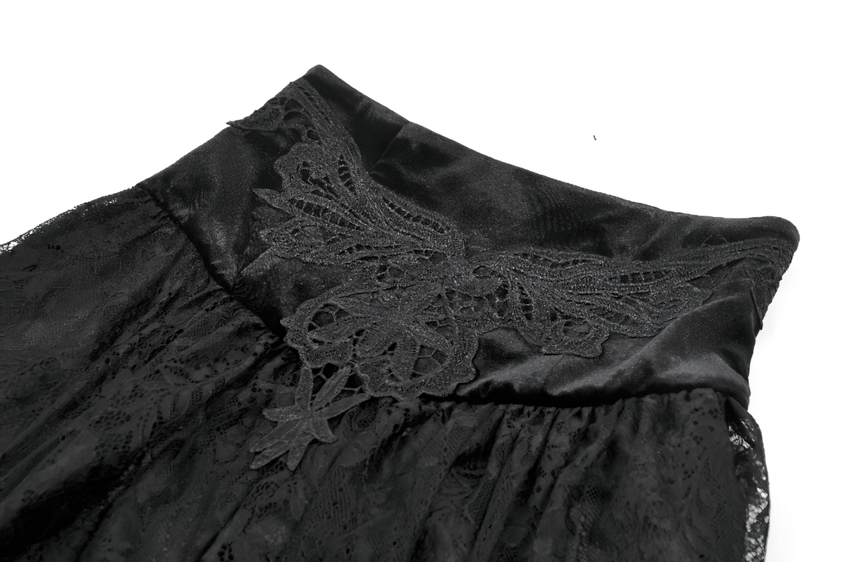 Female Black Lace Layered High Waist Long Skirt